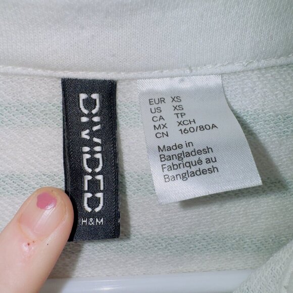 H&M Divided Green White Striped Long Sleeve Collared Top women's size XS - Picture 3 of 7